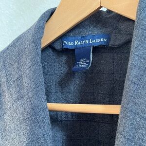Ralph Lauren Polo, S/M Vintage Gray Flannel Robe. Belted, Knee-length, pockets.